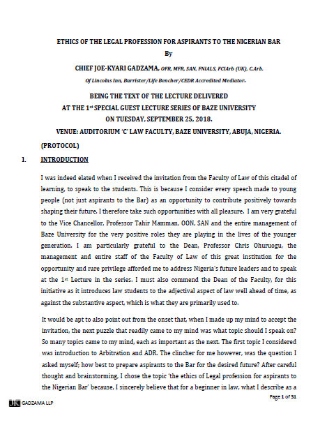 Cover of Ethics of The Legal Profession for Aspirants to The Nigerian Bar